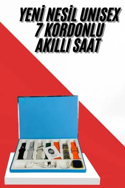 7 Kordonlu Unisex Akıllı Saat Çoklu Kordon Seçeneği Amoled Ekran