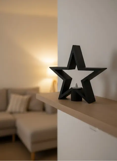 Yıldız Mumluk Siyah Modern Salon ve Raf Dekoru