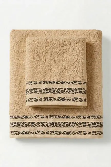 2 Parça Banyo Havlu Seti %100 Pamuk 70x140+50x90 Cm Savana Kum Beji