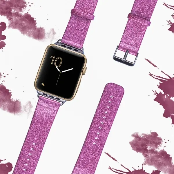 Ally Apple Watch 7-8 41mm 6-5-4 40mm Kordon Kayış Parlak Deri 3-2-1 38mm-(5775)