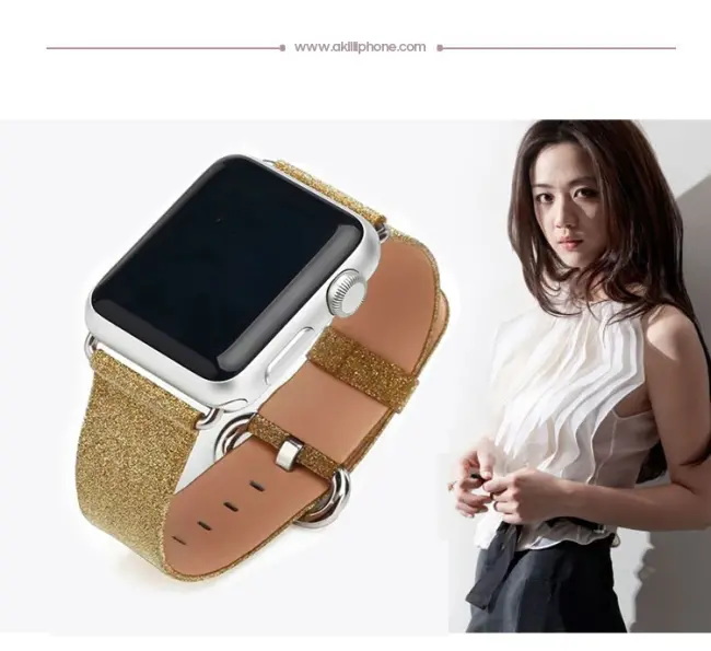Ally Apple Watch 7-8 45mm 6-5-4 44mm Kordon Kayış Deri İnce Sim İşlemeli 3-2-1 42mm-(5775)