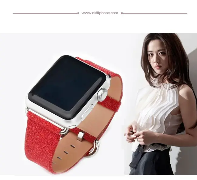 Ally Apple Watch 7-8 41mm 6-5-4 40mm Deri İnce Sim İşlemeli Kordon Kayış 3-2-1 38mm-(5775)
