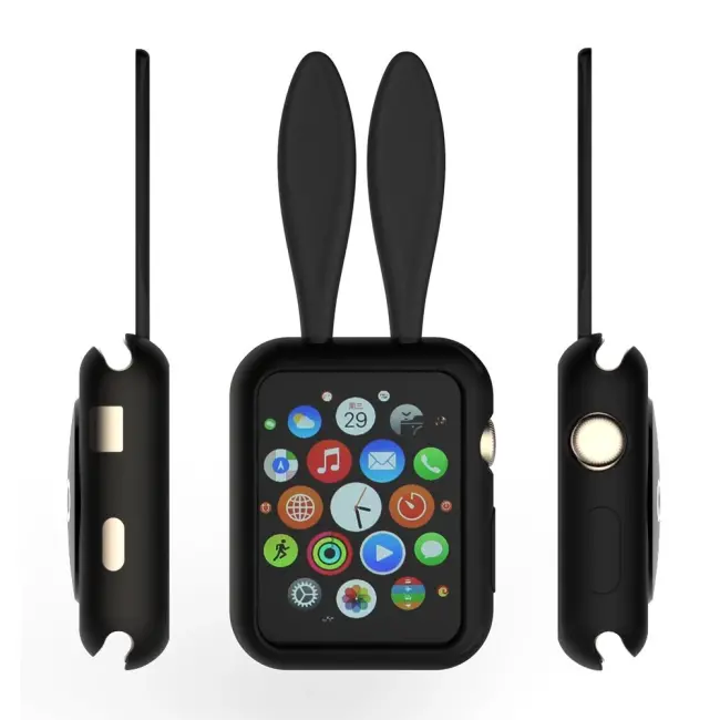 Ally Apple Watch 1-2-3-4 42mm Tavşan Figürü Silikon Kılıf-(5775)