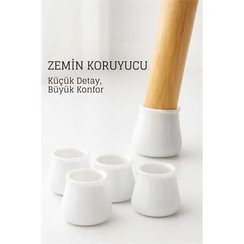 Silikonlu Sandalye Ayak Koruyucu – Sessiz ve Çiziksiz Kullanım 4’lü Set BEYAZ