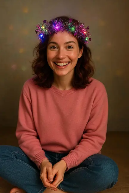 Kalp Püsküllü Gece Parıltısı 3 Modlu Led&amp;#39;li Işıklı Taç Fuşya Renk