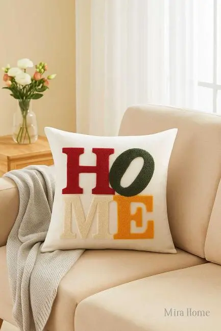 Mira Home Dekoratif Punch Home Nakışlı Kırlent Kılıfı