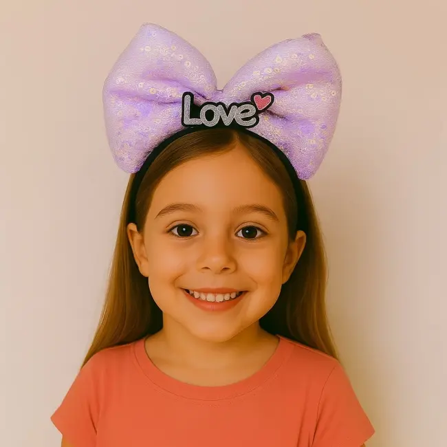 Led Işıklı Love Yazılı Mor Fiyonk Taç – Kız Çocuk Parti Tacı