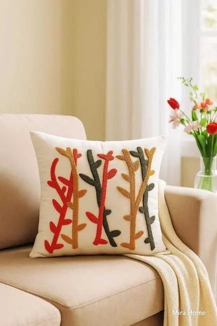 Mira Home Dekoratif Punch Kaktüs Nakışlı Kırlent Kılıfı