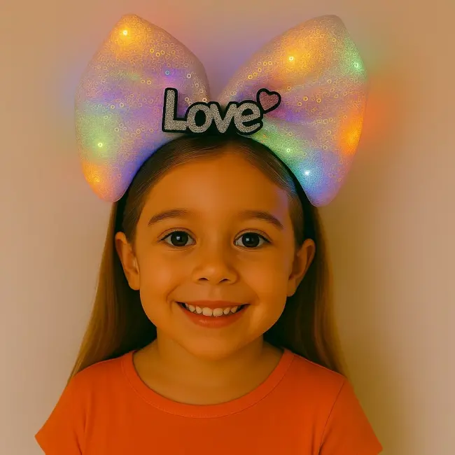 Led Işıklı Love Yazılı Pembe Fiyonk Taç – Kız Çocuk Parti Tacı