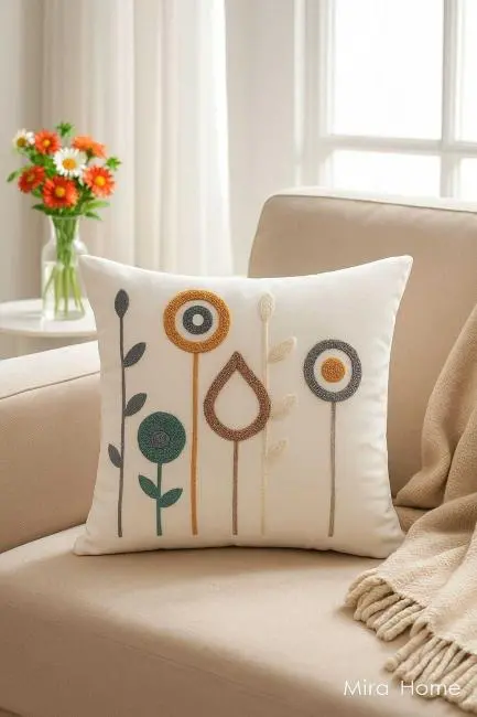 Mira Home Dekoratif Punch Loli Nakışlı Kırlent Kılıfı