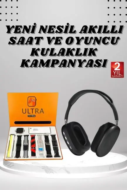 Kulak Üstü Kulaklık Pro9 ve Yeni Nesil Akıllı Saat Android ve İOS Uyumlu ANC Özelliği