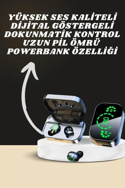 7 Kordonlu Akıllı Saat Ve Aynalı Bluetooth Kulaklık Powerbank Dijital Göstergeli