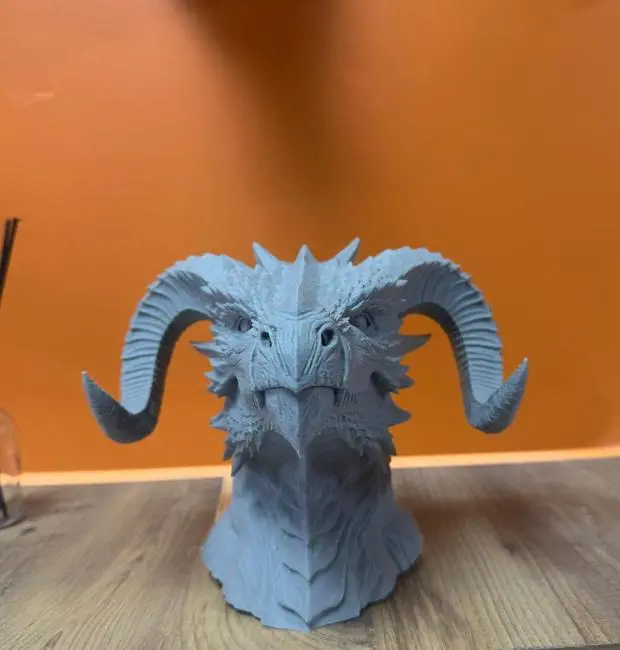 3D Ejderha Başı Heykeli Koleksiyonluk Dekoratif Figür 22x17 cm