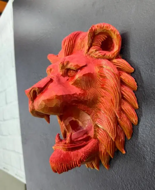 Dekoratif Asılabilir Aslan Başı 3D Duvar Heykeli Gold Red 20x21 cm