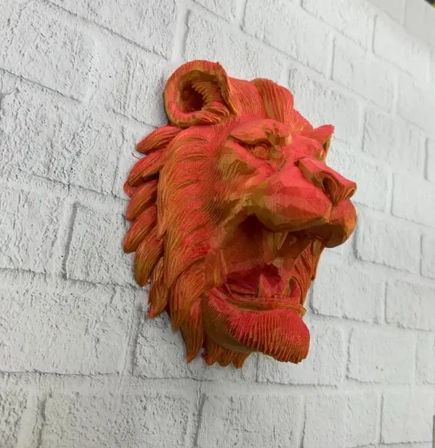 Dekoratif Asılabilir Aslan Başı 3D Duvar Heykeli Gold Red 20x21 cm