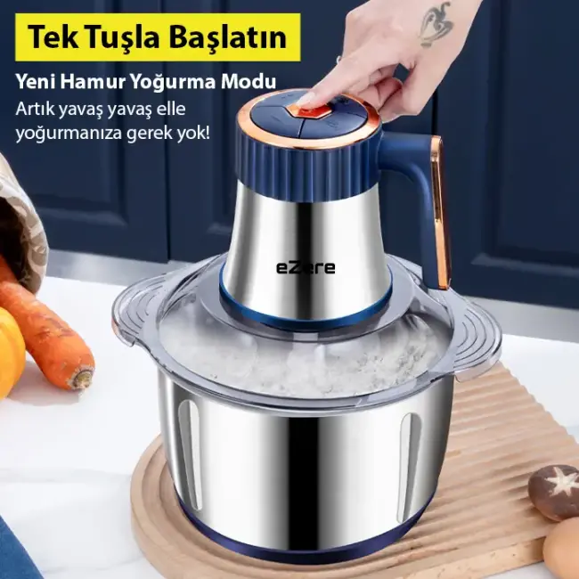 EZERE PowerChop Pro Elektrikli Paslanmaz Çelik Kollu 5 Litre Et Kıyma Makinesi Sebze Meyve Doğrayıcı Rondo Blendır-(5775)