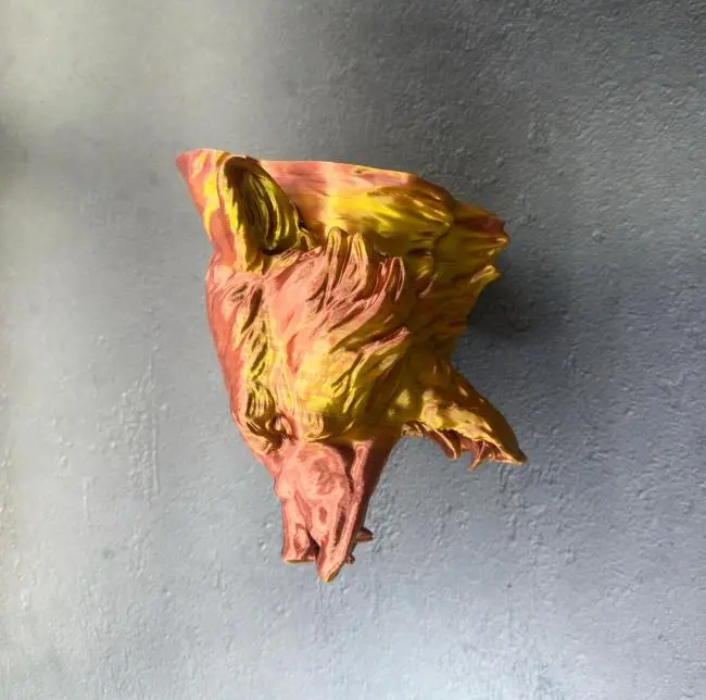 Dekoratif Asılabilir Jaguar Başı 3D Duvar Heykeli Gold Red 20x16 cm