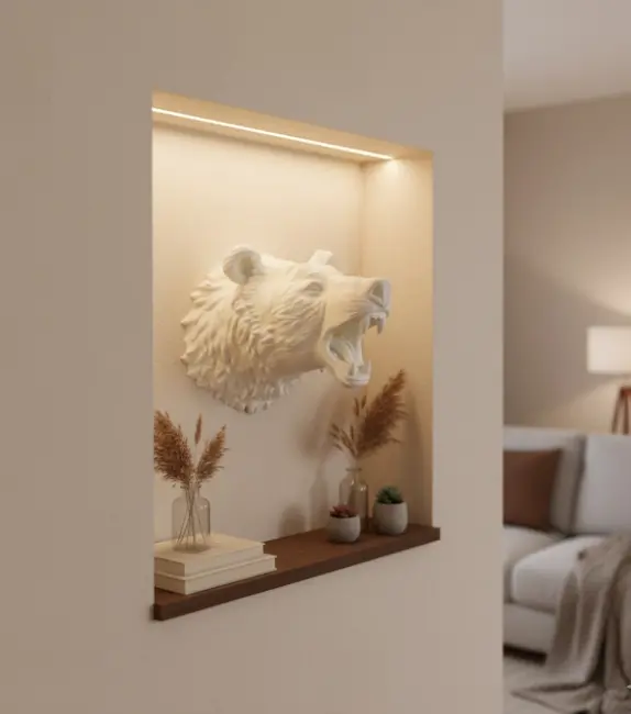 Dekoratif Beyaz Ayı Duvar Heykeli Asılabilir Hediyelik 25x19 cm