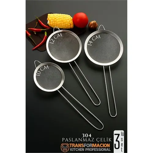 HSNET Süzgeç Seti 3 Boy Çok Amaçlı Süzgeç 304 Çelik Profesyoneller İçin