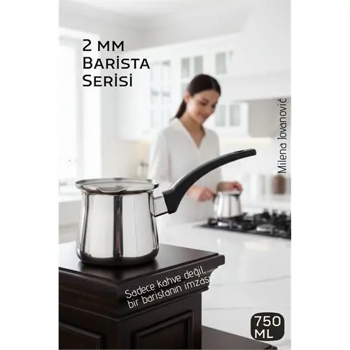 Premium 304 Paslanmaz Çelik Cezve 750 ml Profesyonel Barista Serisi Isıya Dayanıklı Sap