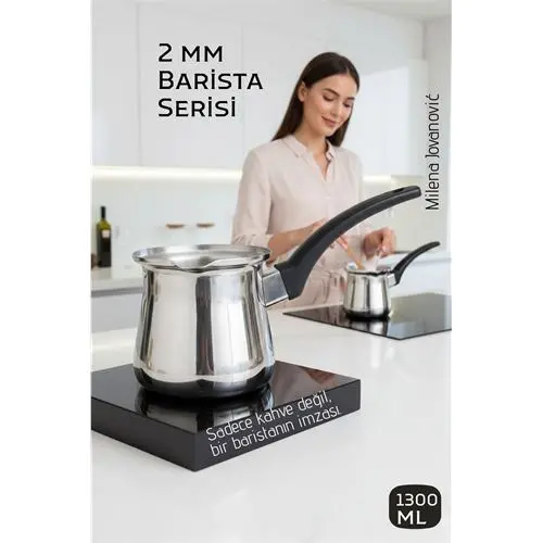 Premium 304 Paslanmaz Çelik Cezve 1290 ml Profesyonel Barista Serisi Isıya Dayanıklı Sap