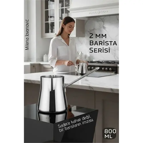Premium 304 Paslanmaz Çelik Cezve - 800 ml Profesyonel Barista Serisi Isıya Dayanıklı Sap
