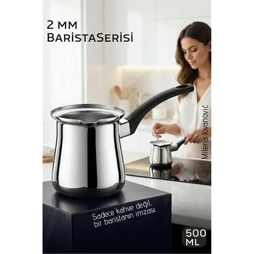 Premium 304 Paslanmaz Çelik Cezve 500 ml Profesyonel Barista Serisi Isıya Dayanıklı Sap