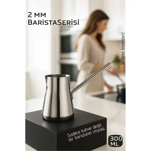Premium 304 Paslanmaz Çelik Cezve - 300 ml Profesyonel Barista Serisi Isıya Dayanıklı Sap