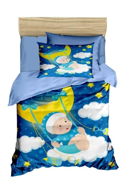 Yenidoğan Erkek Bebek Nevresim Takımı %100 Pamuklu Moon Baby