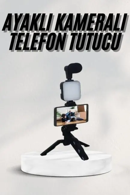 Telefon Tutucu Led Işıklı Kumandalı Mikrofon Telefon Vlog Video Kayıt