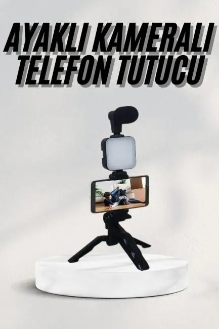 Telefon Tutucu Led Işıklı Kumandalı Mikrofon Telefon Vlog Video Kayıt