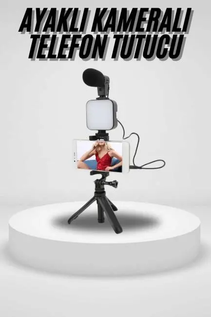 Akıllı Telefon Vlog Kiti Tripod Mini Mikrofonlu Telefon Tutucu