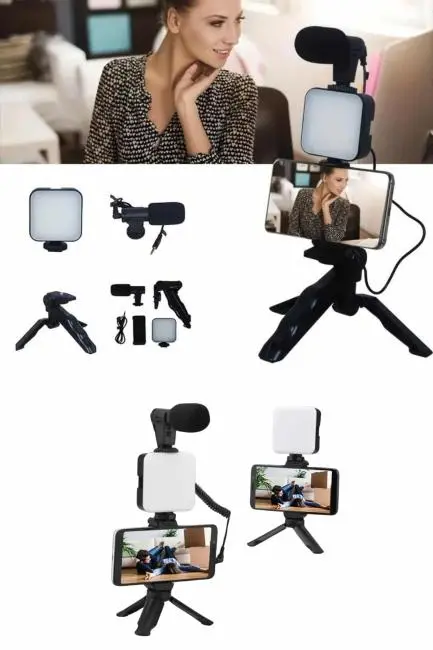Telefon Tutucu Mikrofonlu Işıklı Youtuber Video Kayıt