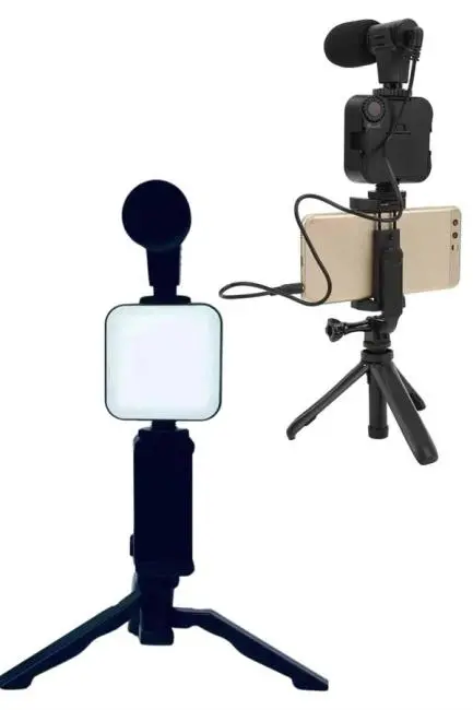 Telefon Tutucu Led Işıklı Kumandalı Mikrofon Telefon Vlog Video Kayıt