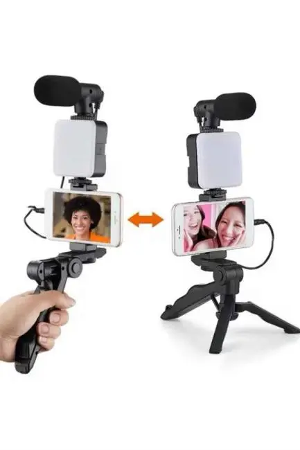 Telefon Tutucu Mikrofonlu Işıklı Youtuber Video Kayıt