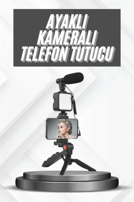 Telefon Tutucu Mikrofonlu Işıklı Youtuber Video Kayıt