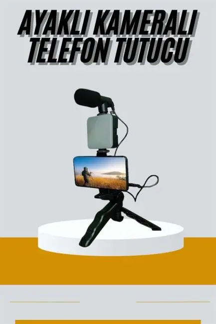 Tripod Telefon Tutucu Kumandalı Mikrofon Led Işık Vlog Video Kayıt