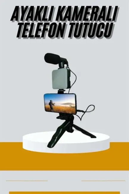 Tripod Telefon Tutucu Kumandalı Mikrofon Led Işık Vlog Video Kayıt
