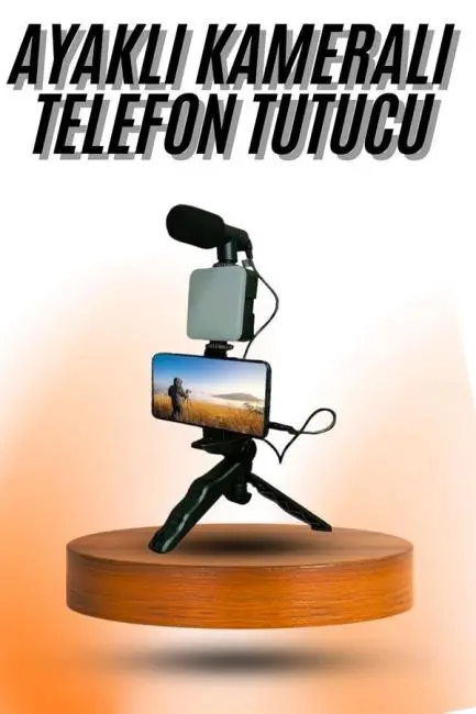 Telefon Tutucu Mini Mikrofonlu Tripod Vlog Çekim Video