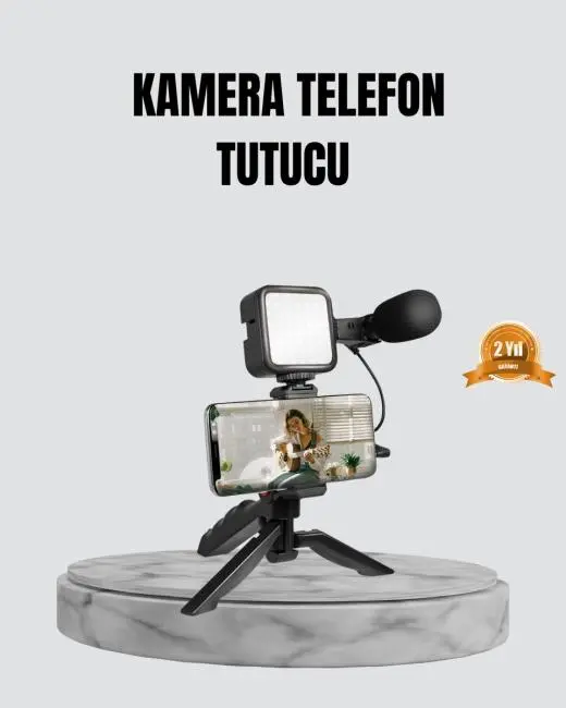 Telefon Video Çekim Kiti LED Aydınlatma Mikrofon Tripodlu Tam Set