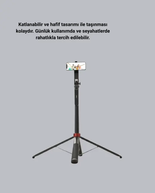 Kablosuz Çift Yaka Mikrofonu ve Tripodlu Selfie Çubuğu İçerik Üretici Seti