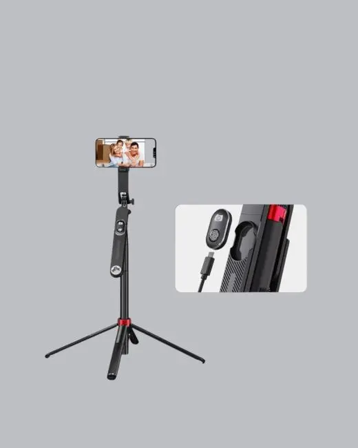 Kablosuz Çift Yaka Mikrofonu ve Tripodlu Selfie Çubuğu İçerik Üretici Seti