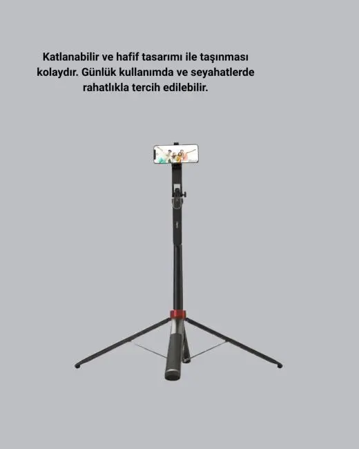 Kablosuz Çift Yaka Mikrofonu ve Tripodlu Selfie Çubuğu İçerik Üretici Seti