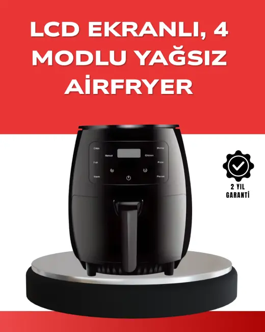 Büyük Boy 6 Litre Airfryer 2400W Sesli Uyarı LCD Ekran