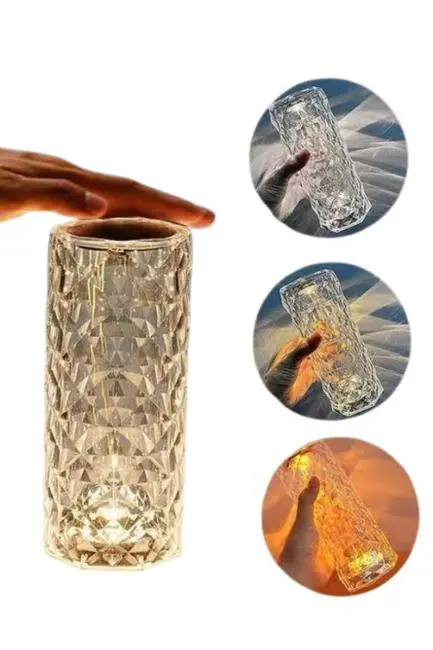 Kristal Lamba Masa Lambası Şarjlı Masa Lambası Dokunmatik Sensör Usb Şarjlı