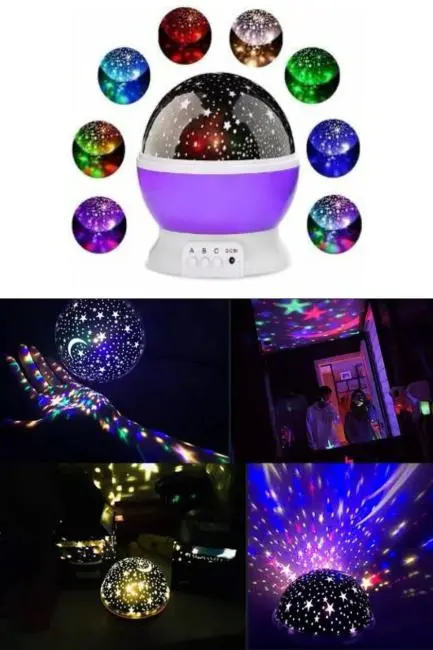 Renkli Yıldızlı Gökyüzü Projeksiyon Gece Lambası Pilli ve USB Kablolu