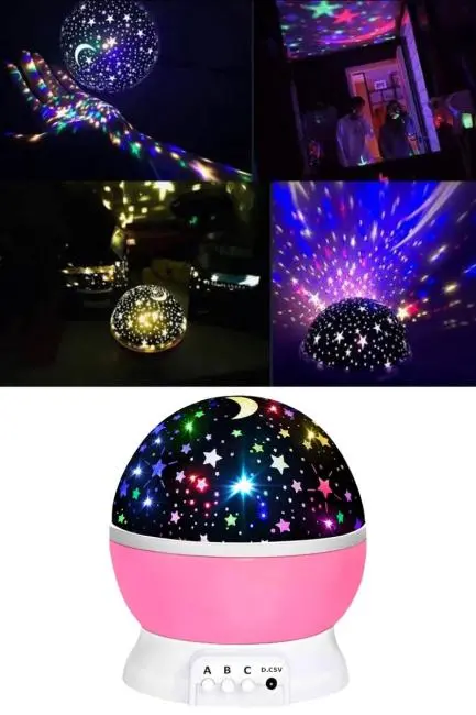 Yıldızlı Gece Lambası Mor Projeksiyon Görünümlü Masa Lambası Renk Değiştirebilen