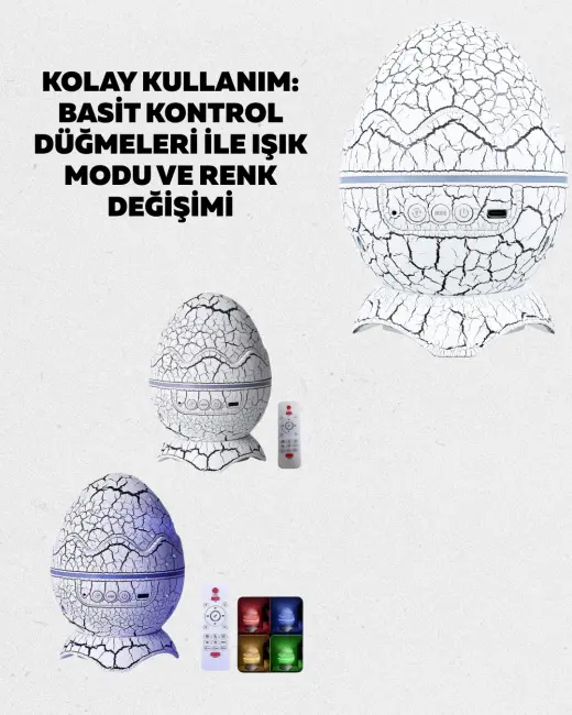 Dinozor Yumurtası Galaksi Projektör Gece Lambası 4'ü 1 Arada – Bluetooth Hoparlörlü