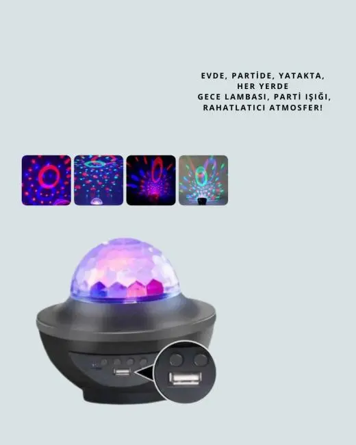 Müzik Ritimli Işık Değişimi & Dönen Dalga Efekti – Galaxy Projektör