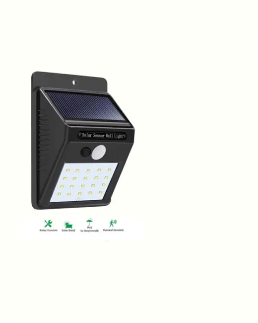 Solar Enerjili 20 LED Duvar Lambası | Hareket Sensörlü Su Geçirmez Kablo Gerektirmez